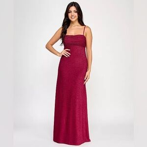 Jump - Juniors' Glitter Tie-Back Pleated-Neck Gown, Created